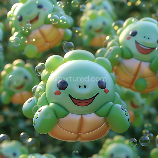 Seamless 3D Inflated Toy Turtle PBR Texture in Green and Beige