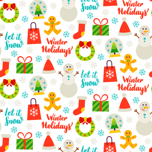 Seamless 3D PBR Texture of Colorful Christmas Holiday Festive Icons Pattern