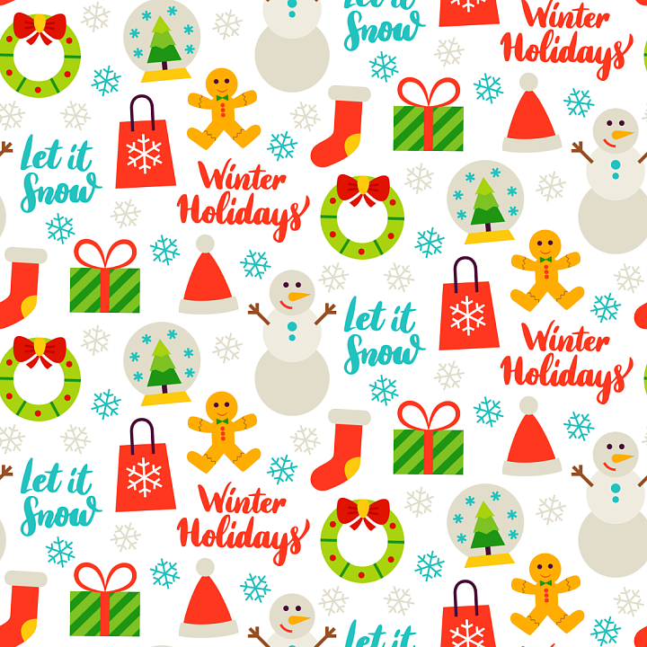Colorful Christmas Holiday Festive Icons Pattern seamless PBR texture preview