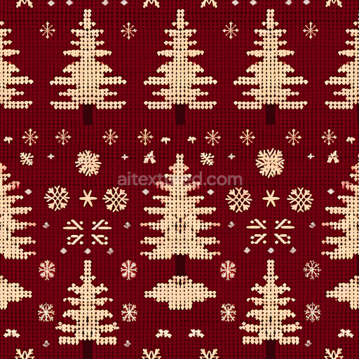 Seamless 3D PBR Christmas Knit Fabric Texture with Red and Beige Tree Pattern