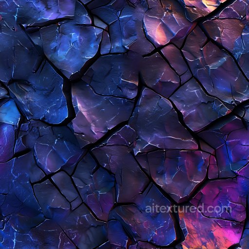 Cracked Surface PBR Texture Featuring Dark Blue and Purple Tones with Jagged Fractures seamless Cracked & Holes PBR texture