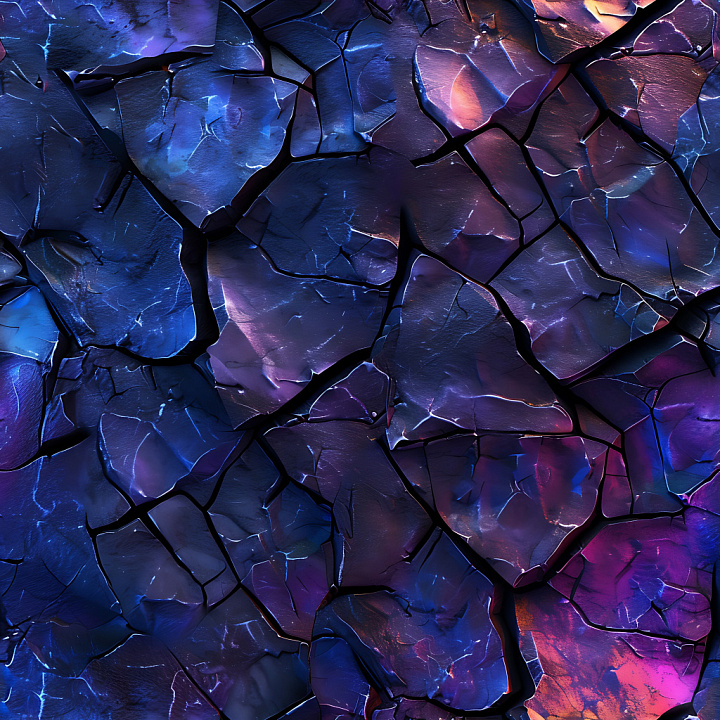 Cracked Surface Featuring Dark Blue and Purple Tones with Jagged Fractu… seamless PBR texture preview