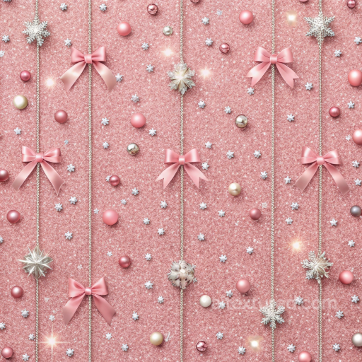 All Christmas Digital paper Texture of Pink Glitter with Hanging Bows and Ornaments seamless All Christmas Digital paper PBR texture