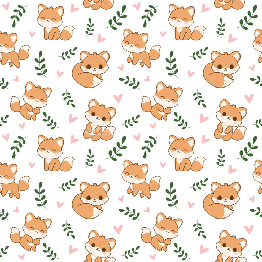 Pattern Bundle - Seamless 3D Pattern PBR Texture Featuring Cute Fox Motifs with Pink Hearts and Green Leav… texture preview