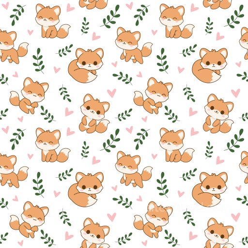 Pattern PBR Texture Featuring Cute Fox Motifs with Pink Hearts and Green Leaves seamless Pattern Bundle PBR texture