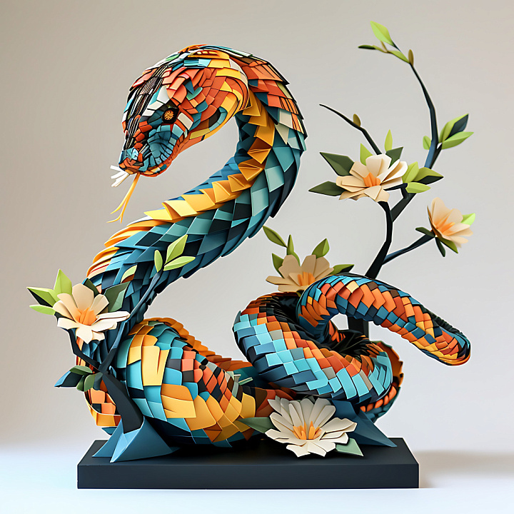 Of Burmese Python Origami-Style Scales In Vibrant Colors seamless PBR texture preview