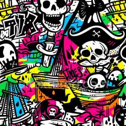 seamless Seamless 3D PBR Texture with Colorful Pirate Skull Graffiti Art texture 8k free download PBR