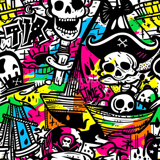Preview — Seamless 3D PBR Texture with Colorful Pirate Skull Graffiti Art