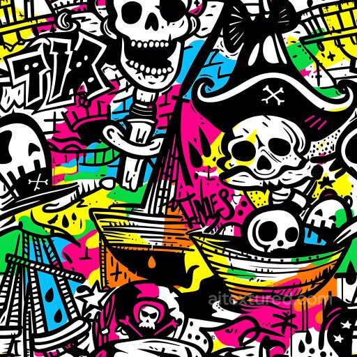 Seamless 3D PBR Texture with Colorful Pirate Skull Graffiti Art texture preview