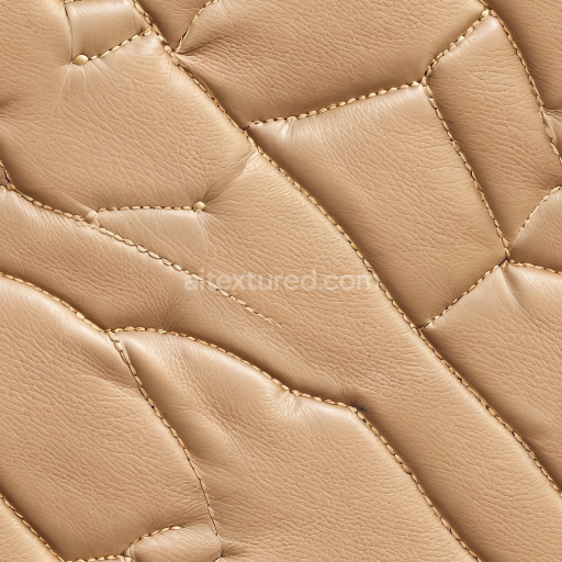 Seamless 3D Beige Quilted Leather PBR Texture with Detailed Stitching and Natural Grain