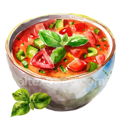 seamless Watercolor Gazpacho Breakfast Bowl with Fresh Vegetables Illustration texture 8k free download PBR