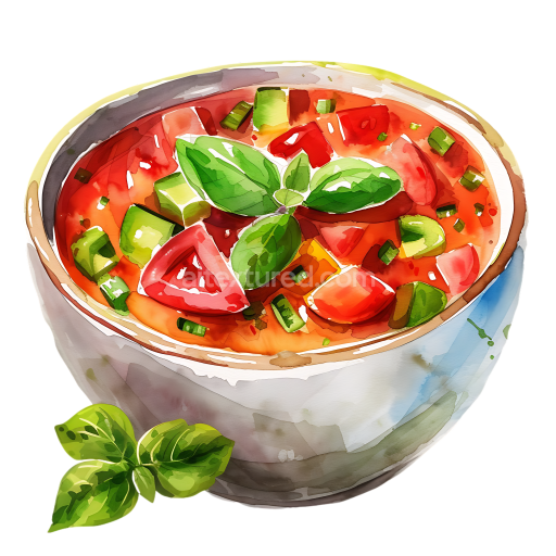 Watercolor Gazpacho Breakfast Bowl with Fresh Vegetables Illustration
