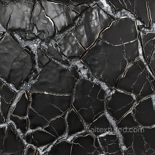 Cracked Black Stone Texture with Metallic Veins and Fractured Pattern seamless Cracked & Holes PBR texture