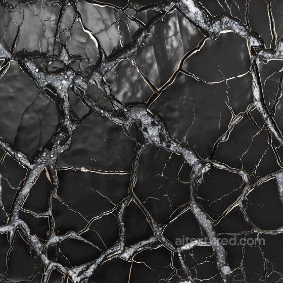 Cracked Black Stone Texture with Metallic Veins and Fractured Pattern Cracked & Holes texture preview
