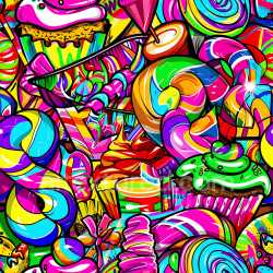 seamless Seamless 3D PBR Graffiti Texture Featuring Bright Colorful Candy-Themed Artwork texture 8k free download PBR