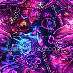 seamless Seamless 3D PBR Graffiti Texture Featuring Neon Skull Street Art texture 8k free download PBR