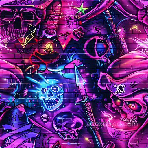 Seamless 3D PBR Graffiti Texture Featuring Neon Skull Street Art texture preview