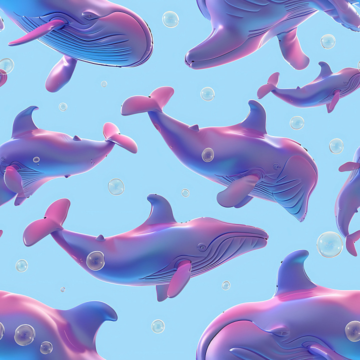 Inflated Whale Toy with Glossy Blue-Purple Finish seamless PBR texture preview