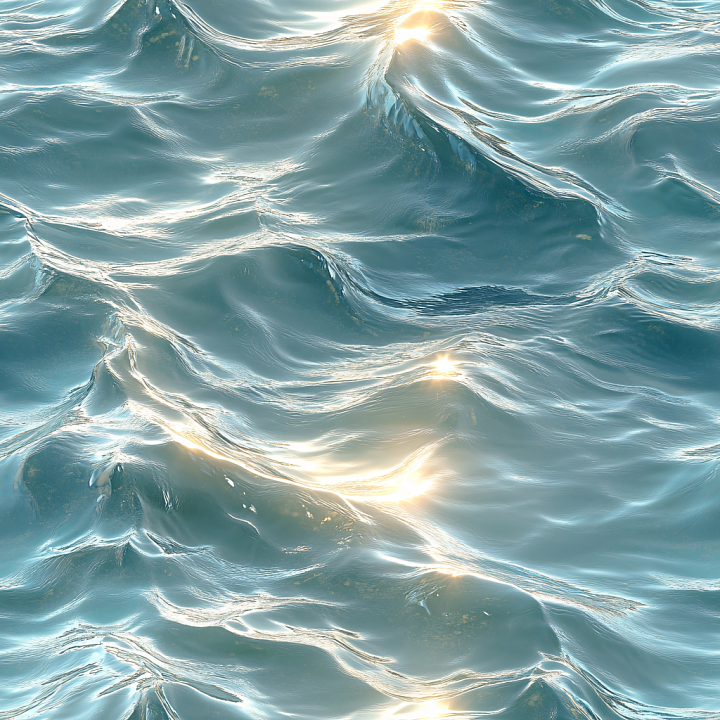 Water of Realistic Ocean Surface with Sunlit Wave Highlights seamless PBR texture preview