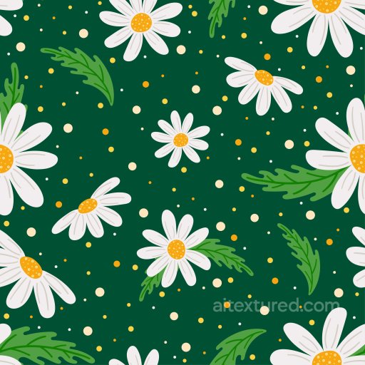 Pattern PBR Texture with White Daisy Flowers and Green Leaves seamless Pattern Bundle PBR texture