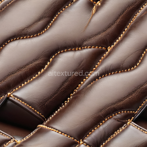 Seamless 3D Dark Brown Padded Leather PBR Texture with Detailed Stitching and Wrinkles
