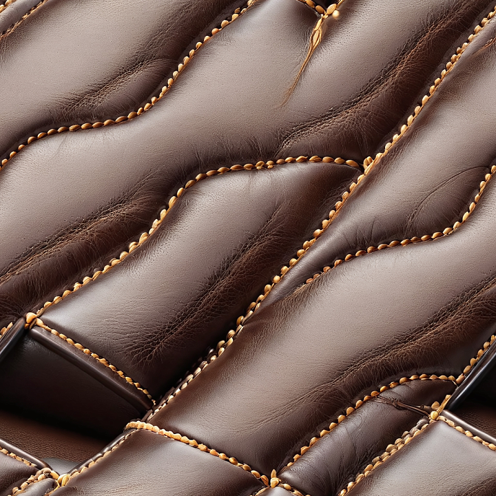 Dark Brown Padded Leather with Detailed Stitching and Wrinkles seamless PBR texture preview