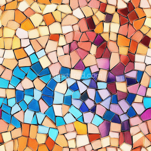 Seamless 3D Mosaic PBR Texture Featuring Hand-Painted Multicolor Ceramic Tiles texture preview