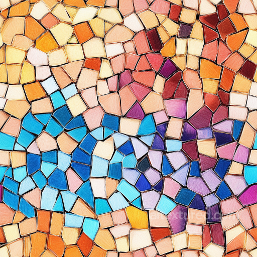 Mosaic PBR Texture Featuring Hand-Painted Multicolor Ceramic Tiles seamless Mosaic PBR texture