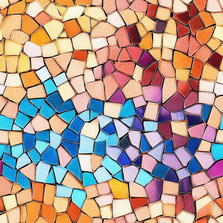 Mosaic Featuring Hand-Painted Multicolor Ceramic Tiles seamless PBR texture preview