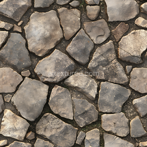 Seamless 3D Weathered Stone Pavement PBR Texture with Cracked Rough Slabs
