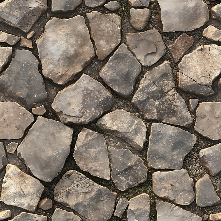 Weathered Stone Pavement with Cracked Rough Slabs Asphalt seamless PBR texture preview