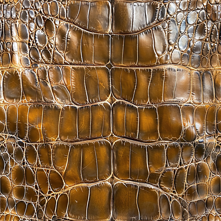 Glossy Brown Crocodile Leather Skin with Large Scales seamless PBR texture preview