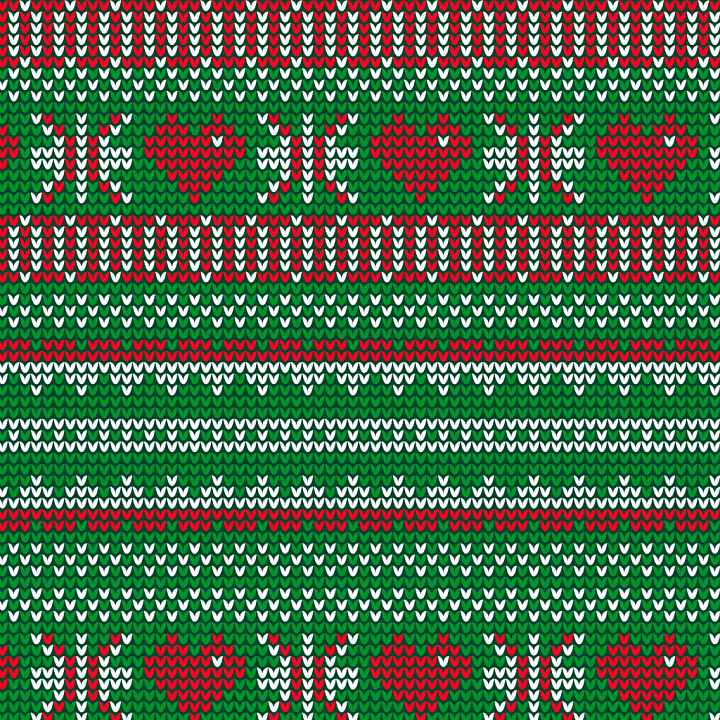 Christmas Knit Fabric with Red Hearts and Green Background seamless PBR texture preview