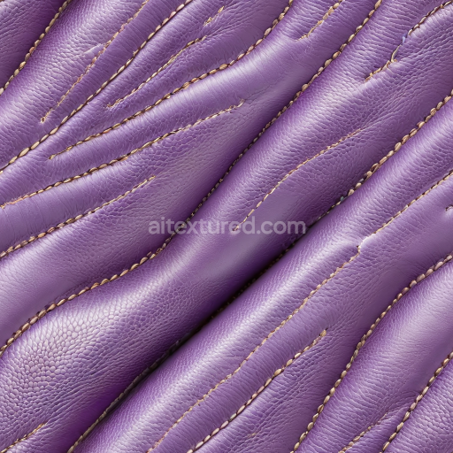 Seamless 3D Purple Pebbled Leather PBR Texture Featuring Stitched and Padded Panels