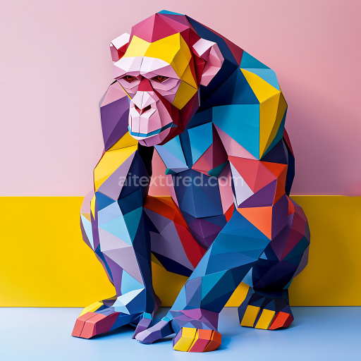 Seamless 3D PBR Texture Featuring Low-Poly Bonobo with Bold Color Blocks