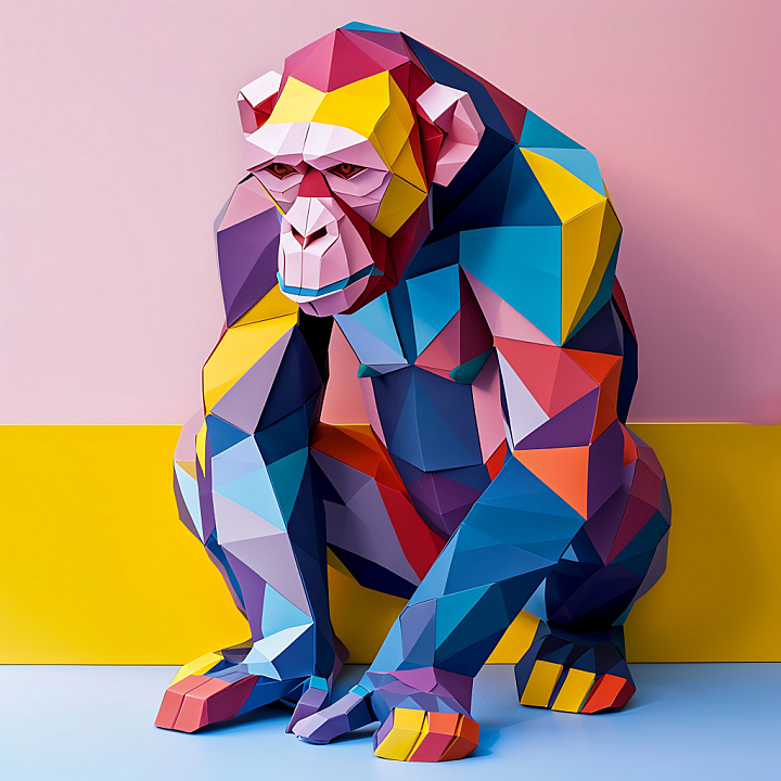 Featuring Low-Poly Bonobo with Bold Color Blocks seamless PBR texture preview