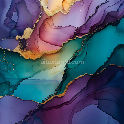 Preview — Seamless 3D Alcohol Ink PBR Texture Featuring Fluid Blue and Purple Swirls with Gold Veining