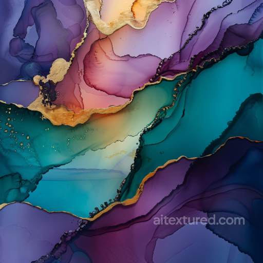 Alcohol Ink PBR Texture Featuring Fluid Blue and Purple Swirls with Gold Veining texture preview