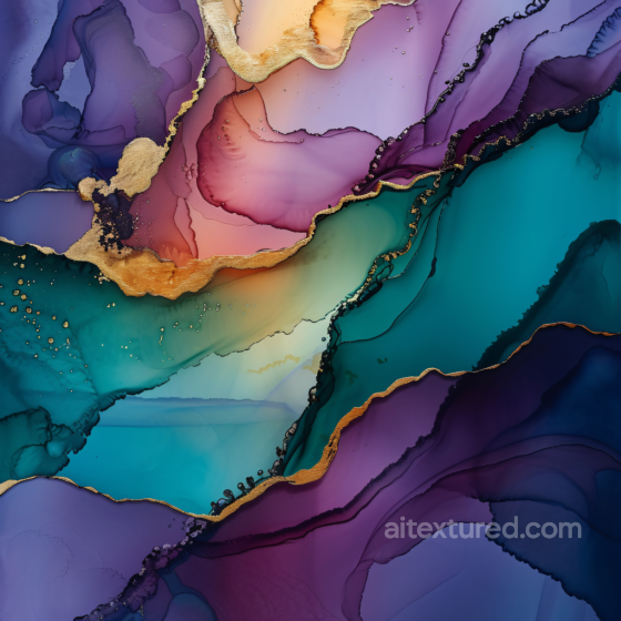 Alcohol Ink PBR Texture Featuring Fluid Blue and Purple Swirls with Gold Veining Alcohol ink texture preview