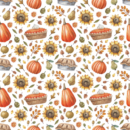 Seamless 3D PBR Texture of Watercolor Autumn Harvest Elements Pattern