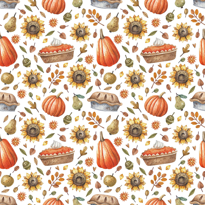 Thanksgiving of Watercolor Autumn Harvest Elements Pattern seamless PBR texture preview