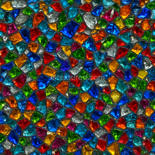 Seamless 3d texture pbr 8k mosaic crushed glass with reflective shards and colorful pieces