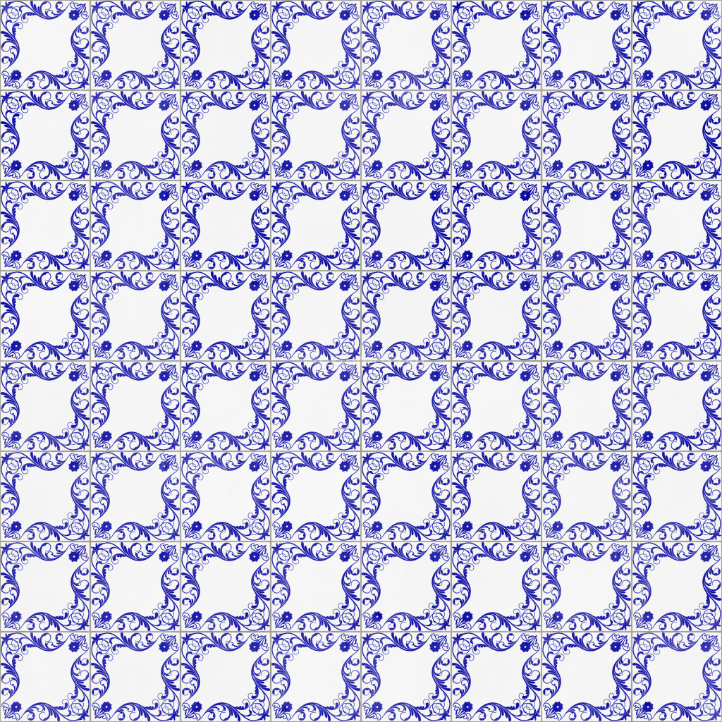 Seamless PBR tiles texture in blue and white design