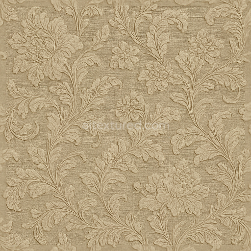 Seamless 3d texture pbr 8k floral damask wallpaper with embossed vintage floral patterns