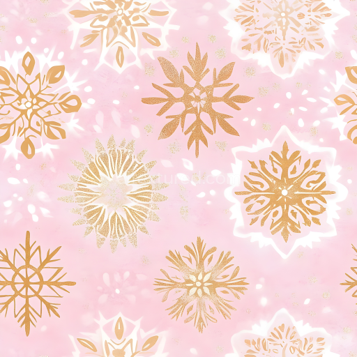 Seamless 3D PBR Texture of Golden Snowflakes on Pink Christmas Digital Paper
