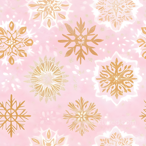 Digital Paper Texture with Gold Snowflake Patterns on Pink seamless All Christmas Digital paper PBR texture