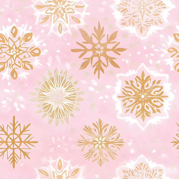 Digital Paper with Gold Snowflake Patterns on Pink seamless PBR texture preview