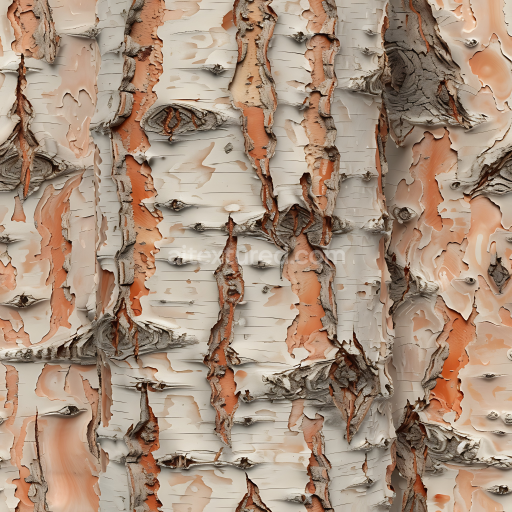 Seamless 3D Birch Bark PBR Texture Featuring Peeling and Layered Wood Surface