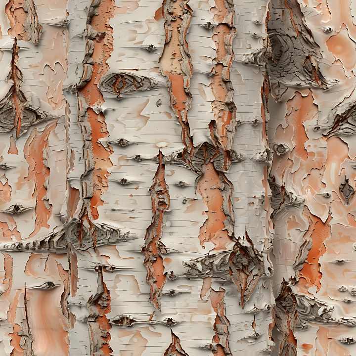 Birch Bark Featuring Peeling and Layered Wood Surface seamless PBR texture preview