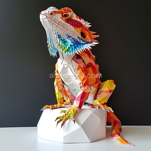 Seamless 3D PBR Texture of Bearded Dragon Origami Style Colorful Scales